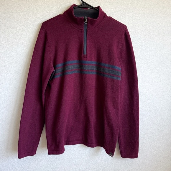 Prana wool blend 1/4 zip red stripe front casual sweater size small - Picture 1 of 5